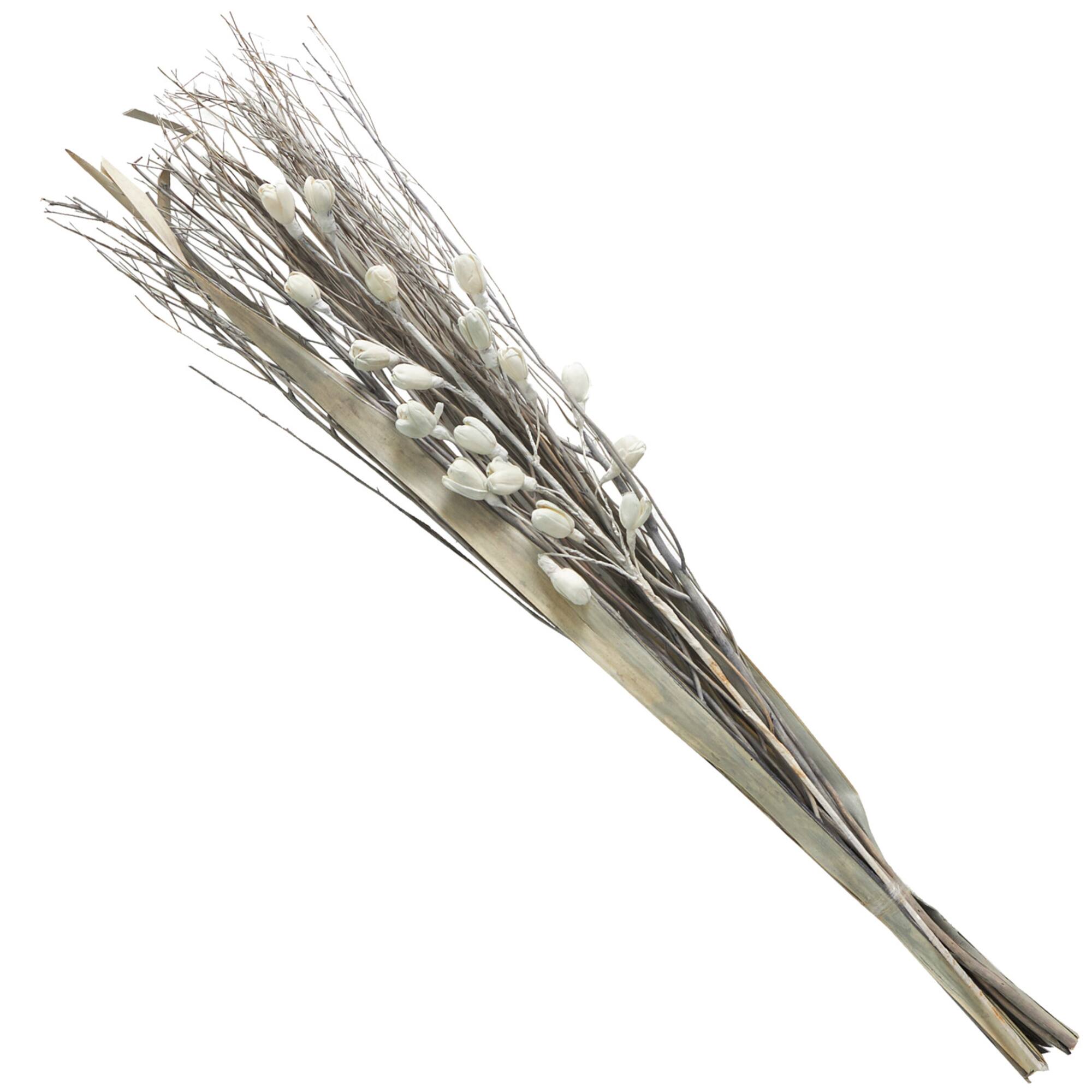 40" Gray Dried Plant Floral Bouquet Branch Natural Foliage with Grass Stems